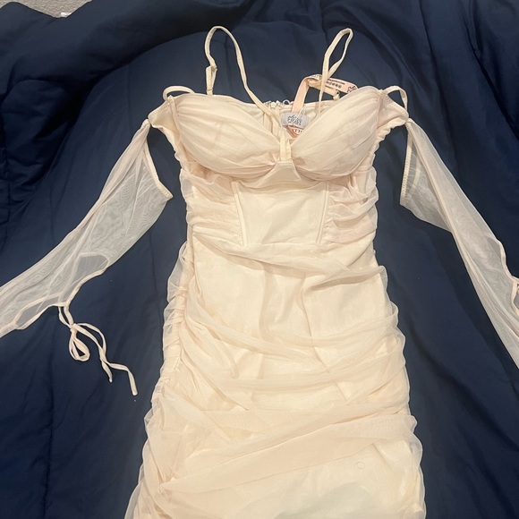 Off The Shoulder Mini Dress in Ivory - Picture 3 of 4